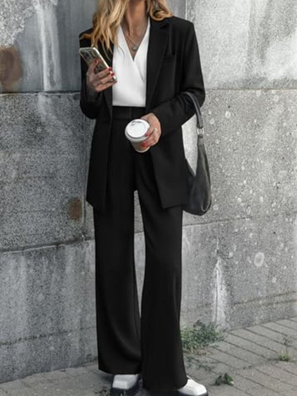 π Women's Fall 2 Piece Blazer Set Casual Loose Long Blazer Jackets and - Picture 2 of 7
